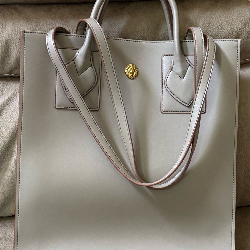 X SOLD X Anne Klein vintage "Sandra" Shopper Tall Taupe Tote Bag w/ clutch. EUC